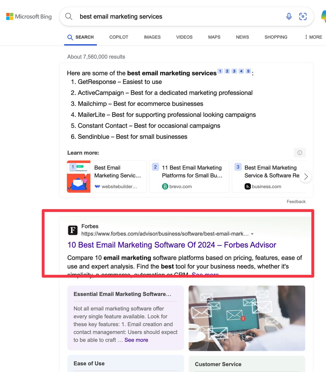 Looks like Bing didn't get the memo. Really curious to see if they are going to follow Google and also ban Forbes.