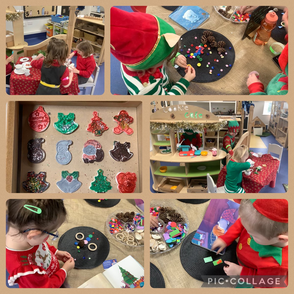 Christmas has arrived in Meithrin. Look at all these elves working away in our cookie cafe and making pictures using loose parts. We can’t wait to welcome you into our school for our class event soon . Please see the Newsletter/Class Dojo for details.