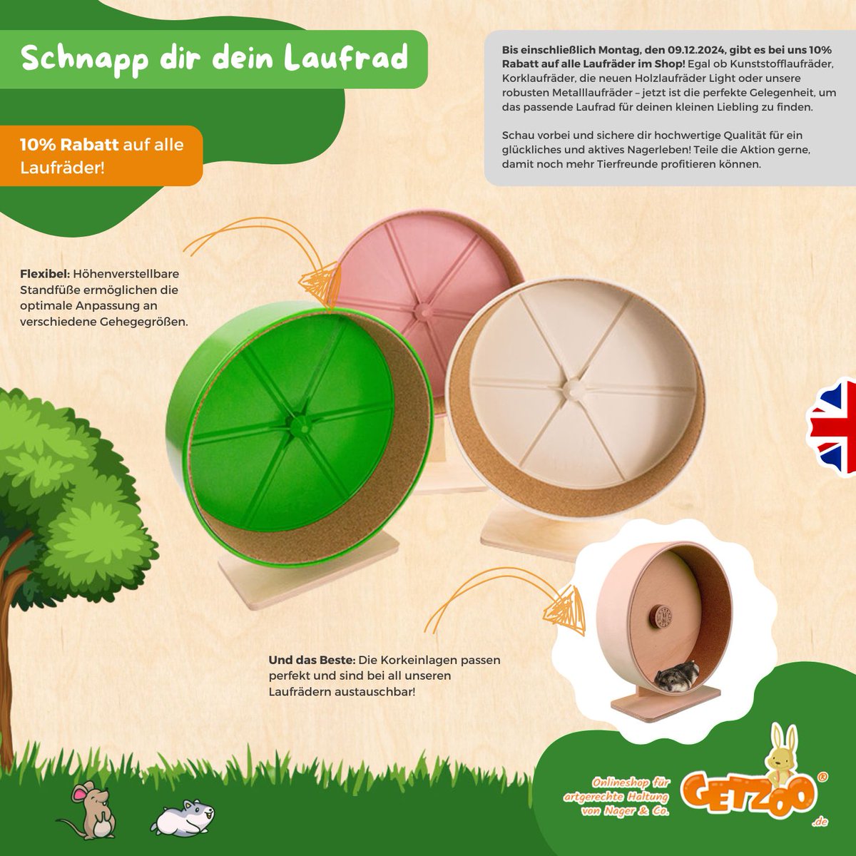 getzooshop's tweet photo. Bis einschließlich Montag, den 09.12.2024, gibt es bei uns 10% Rabatt auf alle Laufräder im Shop! 

#getzoo #getzooshop #laufrad #hamsterrad #nagerrad #hamsterlaufrad #holzlaufrad #hamster #hamster_team https://t.co/Rhd7XIRzoH