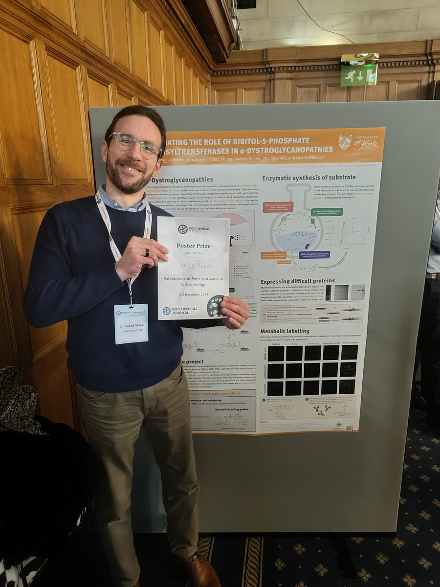 Chemical Biology Group @ UoY (@chembiolyork) on Twitter photo The Willems Group (<a href="/ChemBiolYork/">Chemical Biology Group @ UoY</a>) were in London this week attending the <a href="/BiochemSoc/">Biochemical Society</a> "Advances and New Horizons in Glycobiology" event with lots of high quality talks and great chats. They're bringing back home a poster prize won by Dr Saeed Akkad - congrats, we're very proud! The Willems Group (<a href="/ChemBiolYork/">Chemical Biology Group @ UoY</a>) were in London this week attending the <a href="/BiochemSoc/">Biochemical Society</a> "Advances and New Horizons in Glycobiology" event with lots of high quality talks and great chats. They're bringing back home a poster prize won by Dr Saeed Akkad - congrats, we're very proud!