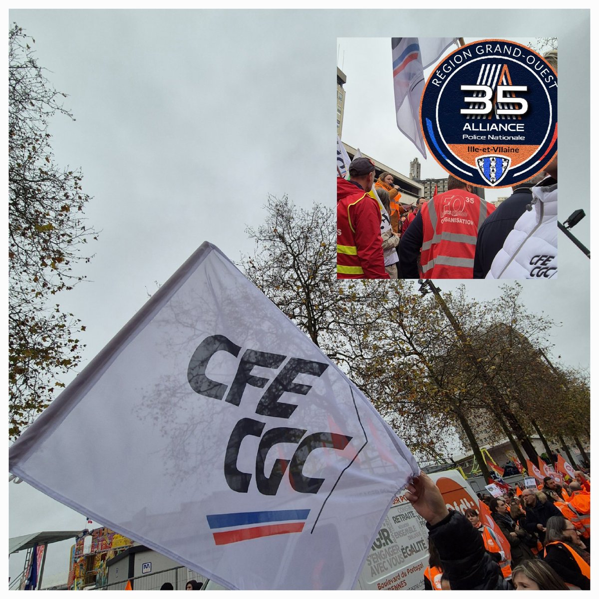 AlliancePN35's tweet photo. @AlliancePN35 présent aujourd'hui dans le cortège sous la bannière @CFECGC.
Quel que soit le tourbillon politique, nous serons toujours présents pour défendre les intérêts des #policiers !
#manifestation #police #pointdindice
#gipa #Rennes #Teamapn https://t.co/S3OCZb9c76