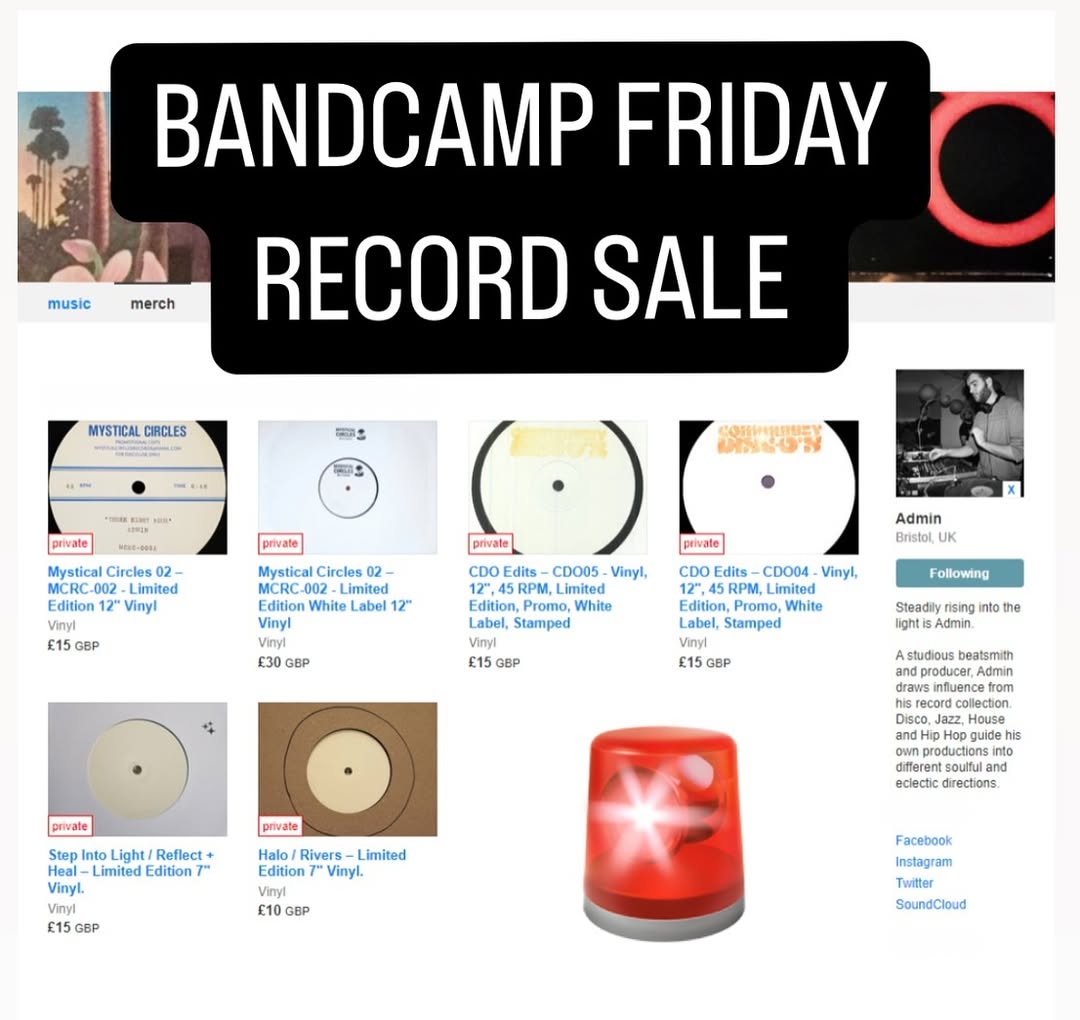 BANDCAMP FRIDAY RECORD SALE INCOMING TOMORROW 🚨 🎶🎶🎶🎶 

admnbristol.bandcamp.com/merch
Everything goes on sale at 9am. Worldwide shipping.

Very limited stock of the records listed and NO HOLDS so BE QUICK if you want something.

Good luck and happy digging 😋 xx