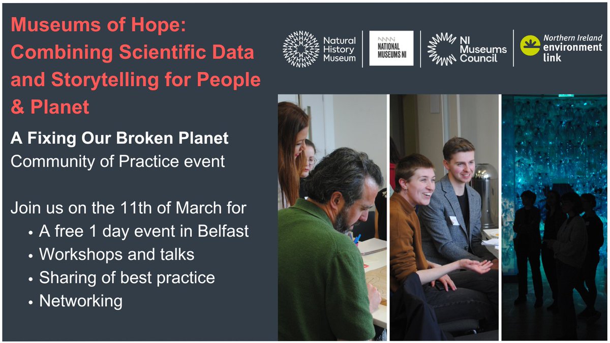 National Museums NI (@natmuseumsni) on Twitter photo Join <a href="/NHM_London/">Natural History Museum</a> at <a href="/UlsterMuseum/">Ulster Museum</a> on 11th March for a free Community of Practice event for museum practitioners.
Engage in workshops, talks, and networking to explore how museums can foster hope amid the planetary emergency. Sign up here → bit.ly/41qVHnA Join <a href="/NHM_London/">Natural History Museum</a> at <a href="/UlsterMuseum/">Ulster Museum</a> on 11th March for a free Community of Practice event for museum practitioners.
Engage in workshops, talks, and networking to explore how museums can foster hope amid the planetary emergency. Sign up here → bit.ly/41qVHnA