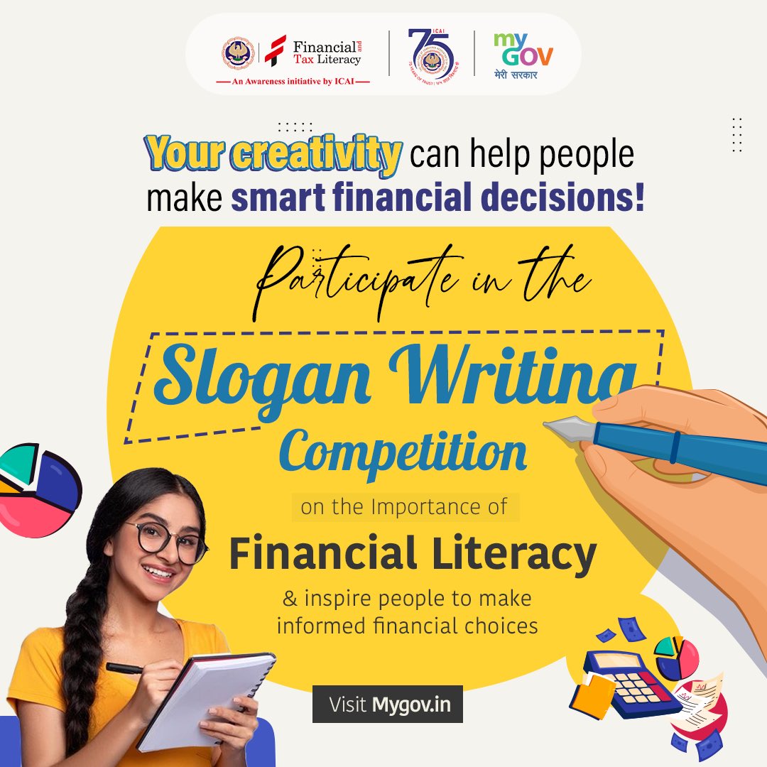 mygovindia's tweet photo. Share your thoughts on "The Importance of Financial Literacy" with a catchy slogan!

Participate now: https://t.co/SDdfwGdJuq

#SloganContest
#FinancialLiteracy

@theicai https://t.co/EqCjdkgoGr
