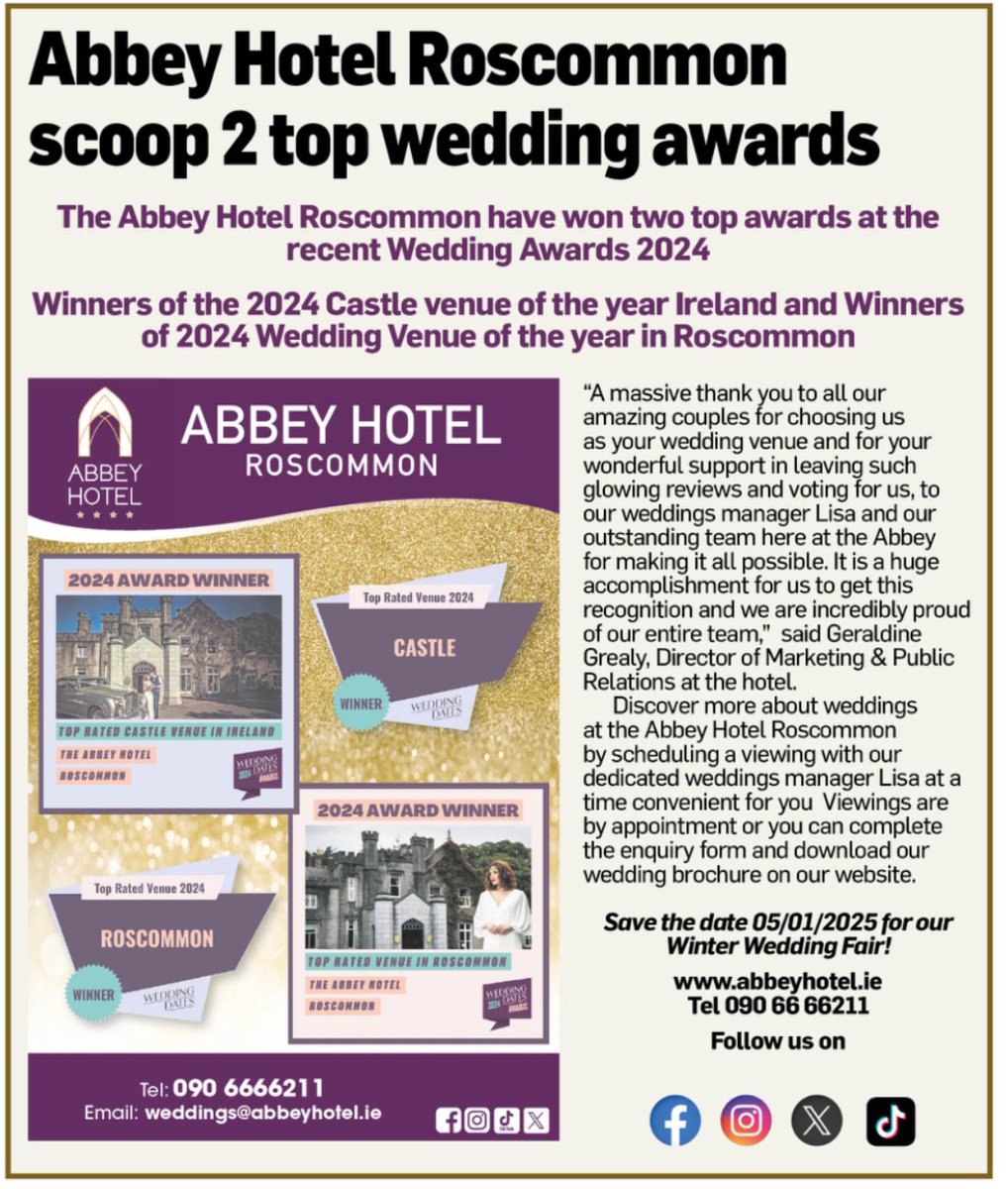 <a href="/WeddingDates/">WedPro By WeddingDates</a> <a href="/WedsuppliersIRL/">Weddingsuppliers.ie</a> <a href="/SandPmagazine/">Social & Personal</a> <a href="/OneFabDay/">One Fab Day</a> <a href="/weddingsonline/">weddingsonline</a> <a href="/RoscommonPeople/">Roscommon People</a>