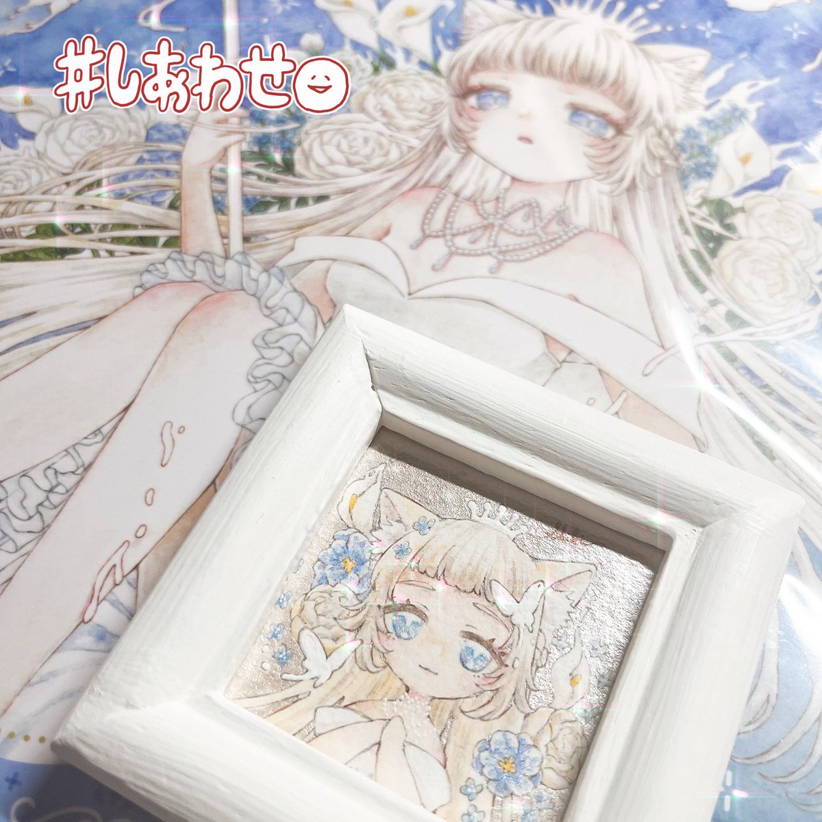 motitaro324's tweet photo. 塗り絵コンテストの賞品が届きました！@Ru_Nonno_ART 様主催のイベントだったんですが、メインビジュアルの月白しき @novilunio_v の原画がとってもかわいいんです🤤！実物はシルバー？の絵の具を使われているのか輝いております！素敵な品物ありがとうございました👏 https://t.co/CupMtyvXLP