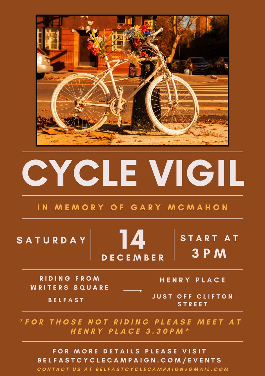 Sustrans in Northern Ireland (@sustransni) on Twitter photo He was just #cycling to work... Solemn cycle ride and vigil on Sat 14 Dec in memory of Gary McMahon who died at scene after collision with a lorry in north Belfast 🕯️🚴♂️ More details at belfastcyclecampaign.com/events <a href="/belfastcyclecam/">Belfast Cycle Campaign</a> He was just #cycling to work... Solemn cycle ride and vigil on Sat 14 Dec in memory of Gary McMahon who died at scene after collision with a lorry in north Belfast 🕯️🚴♂️ More details at belfastcyclecampaign.com/events <a href="/belfastcyclecam/">Belfast Cycle Campaign</a>