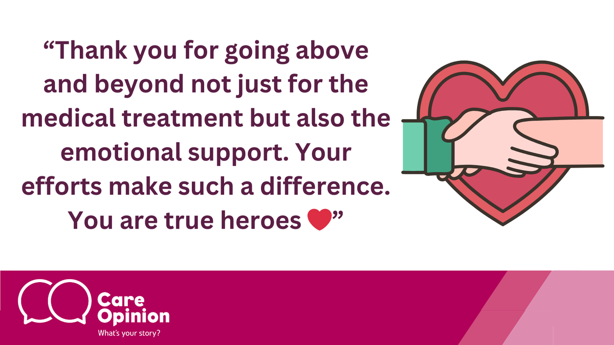 Care Opinion Scot (@careopinionscot) on Twitter photo Such lovely words from this author after they were treated by staff at #MedicalAmbulatoryCare & #EmergencyCare at <a href="/WishawGen/">University Hospital Wishaw</a>! The author details just how much of an impact the staff's, "kindness, professionalism and dedication" had!
Read the full story π
careopinion.org.uk/1291141 Such lovely words from this author after they were treated by staff at #MedicalAmbulatoryCare & #EmergencyCare at <a href="/WishawGen/">University Hospital Wishaw</a>! The author details just how much of an impact the staff's, "kindness, professionalism and dedication" had!
Read the full story π
careopinion.org.uk/1291141