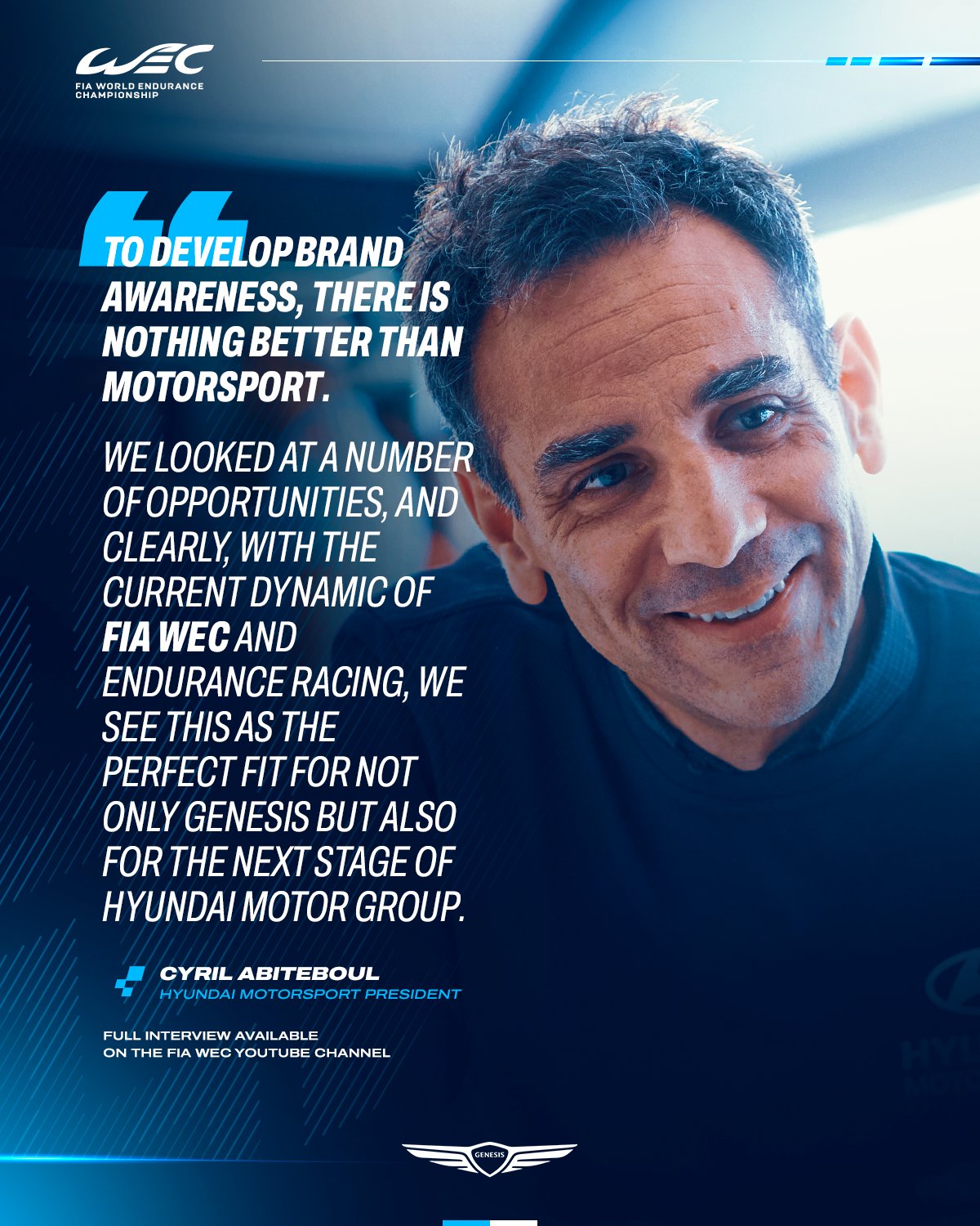FIA World Endurance Championship on X Cyril Abiteboul spoke to us about why the FIA World Endurance Championship is the perfect fit for the new Genesis Hypercar programme. Watch the full interview