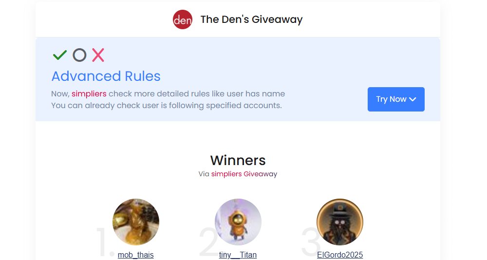 the_den7's tweet photo. Give away winners! Please DM to claim your prizes! Congratz!!! @OGGoldenPocket is gonna be running a $400 or lifetime sub giveaway to our Indicators! https://t.co/8vw3PPnstM
