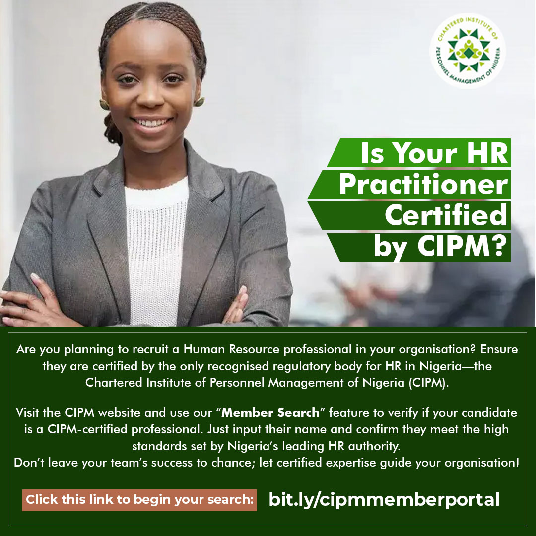 cipmnigeria's tweet image. 𝐈𝐬 𝐲𝐨𝐮𝐫 𝐇𝐑 𝐭𝐞𝐚𝐦 𝐂𝐈𝐏𝐌 𝐜𝐞𝐫𝐭𝐢𝐟𝐢𝐞𝐝? 🔍

Confirm if your current or potential HR professional is a member by using the 'Member Search' on the CIPM website!

Stay updated and ensure excellence in your workforce.

#HRExcellence #CIPM #MembershipMatters