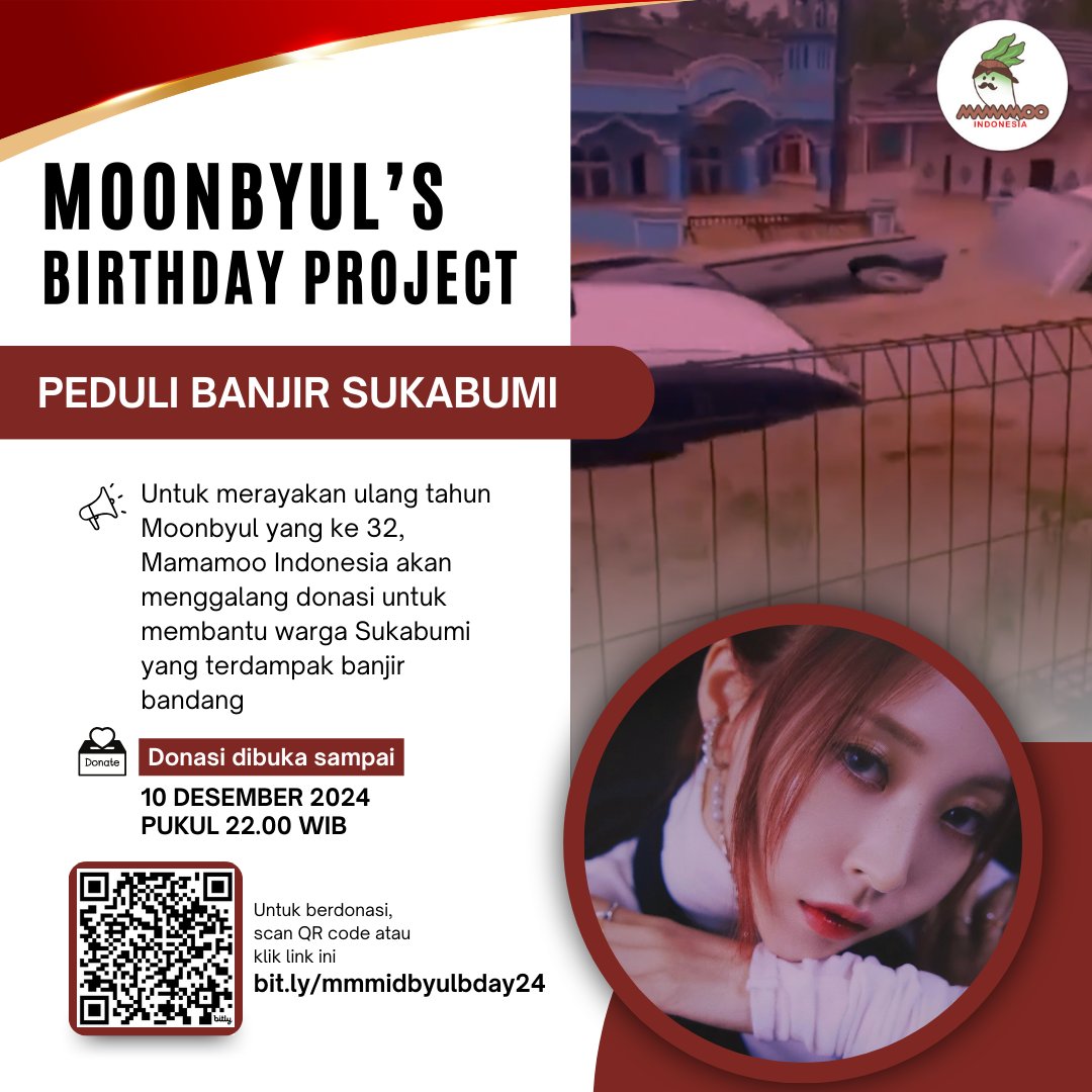 mamamooID's tweet photo. <🔔> MOONBYUL'S BIRTHDAY PROJECT 2024 ㅡ "Peduli Banjir Sukabumi Bersama Moomoo Indonesia!"

Halo, Moomoo! Kami ingin mengajak kalian untuk ikut membantu meringankan beban saudara kita yang terdampak banjir bandang di Sukabumi!
Untuk detail project, klik▶️ https://t.co/xL0oeA9VKI https://t.co/96xVjAhDw9