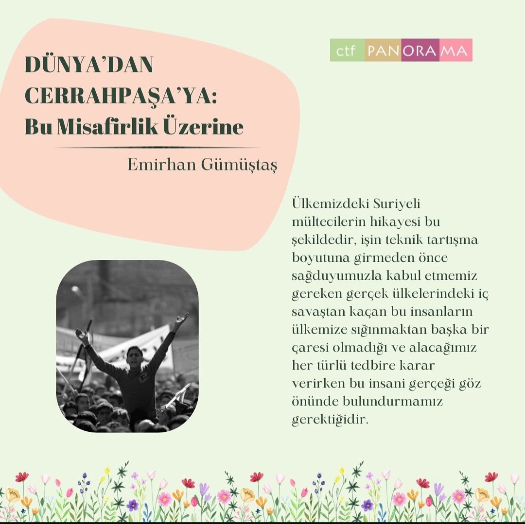 Halep'in fethini görmekle nasiplendiğimiz bu günlere hamd ediyor, zulüm altındaki diğer
coğrafyalarda da zaferi görmek adına dua ediyoruz. Suriye ve mülteciler üzerine yazılan yazımız "Bu Misafirlik Üzerine" Dünya'dan Cerrahpaşa'ya köşemizde
31. Sayıda sizlerle...