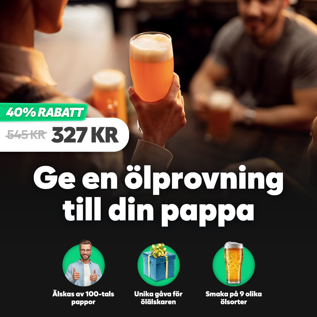 Upplevelse67212's tweet photo. Letar du efter en unik utekväll? 🍻

Prova Sveriges mest populära ölprovning med över 26 000 nöjda kunder!

🍺 Välj mellan 9 olika ölskolor
📚 Upptäck hur öl tillverkas
😋 Smaka på en mängd unika ölsorter

Beställ denna populära gåva idag!