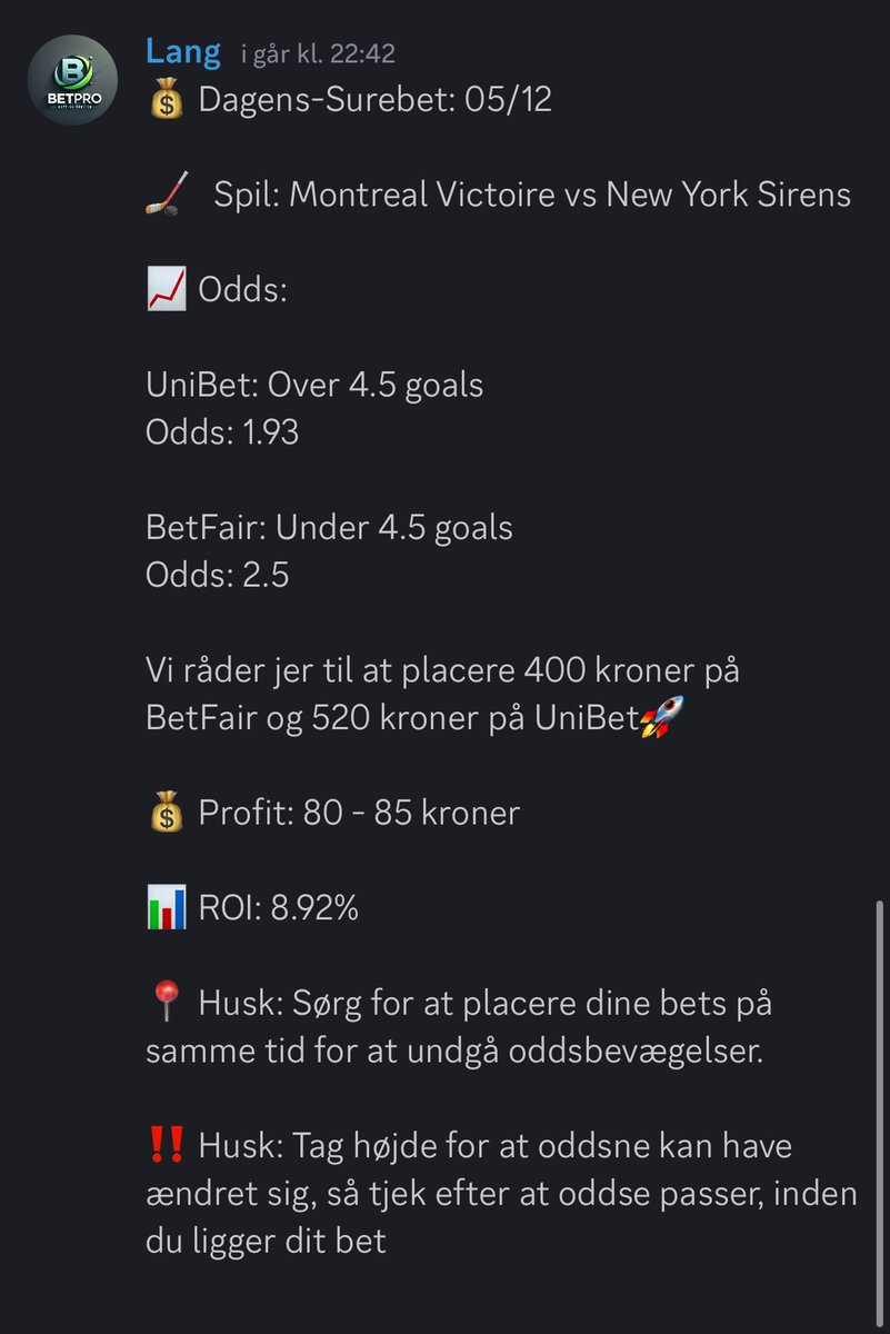 BetProDK's tweet photo. Dagens gratis surebet!
80-85 kr. profit💸✅
Følg for flere gratis bets👆🏼

#sldk #superliga #danskbet #danskespil #surebet #oddset #oddsetdk #danskodds https://t.co/F4WfsGRerR