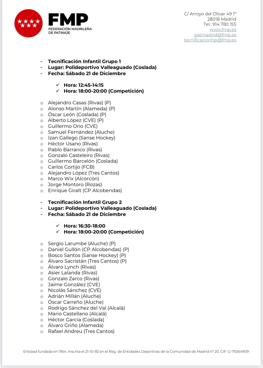 FMPatinaje's tweet photo. HOCKEY PATINES
8ª Tecnificación 21 y 22 Diciembre Alevin e Infantil Masculino 
Convocatorias para unos intensivos que realizaremos en Navidad con las categorías Alevín e Infantil. https://t.co/tegHj7pD8e