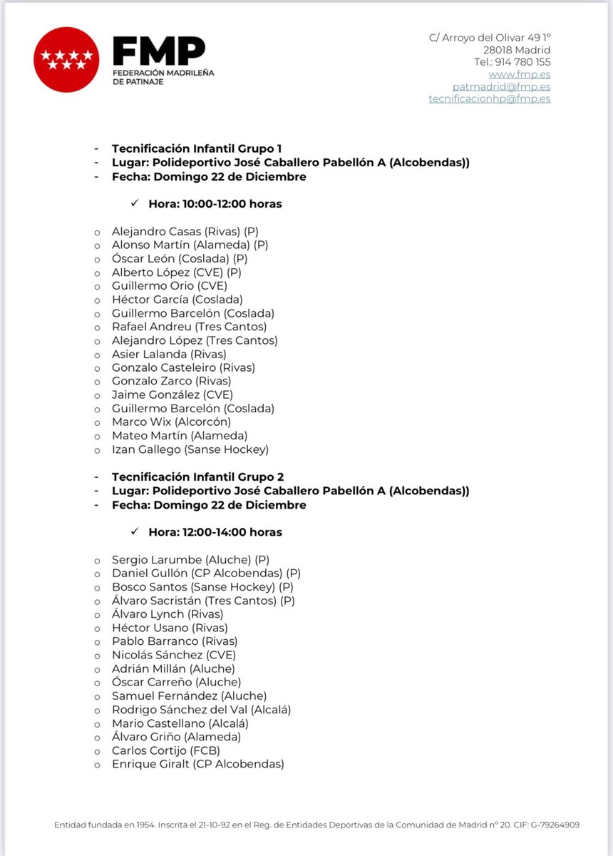 FMPatinaje's tweet photo. HOCKEY PATINES
8ª Tecnificación 21 y 22 Diciembre Alevin e Infantil Masculino 
Convocatorias para unos intensivos que realizaremos en Navidad con las categorías Alevín e Infantil. https://t.co/tegHj7pD8e