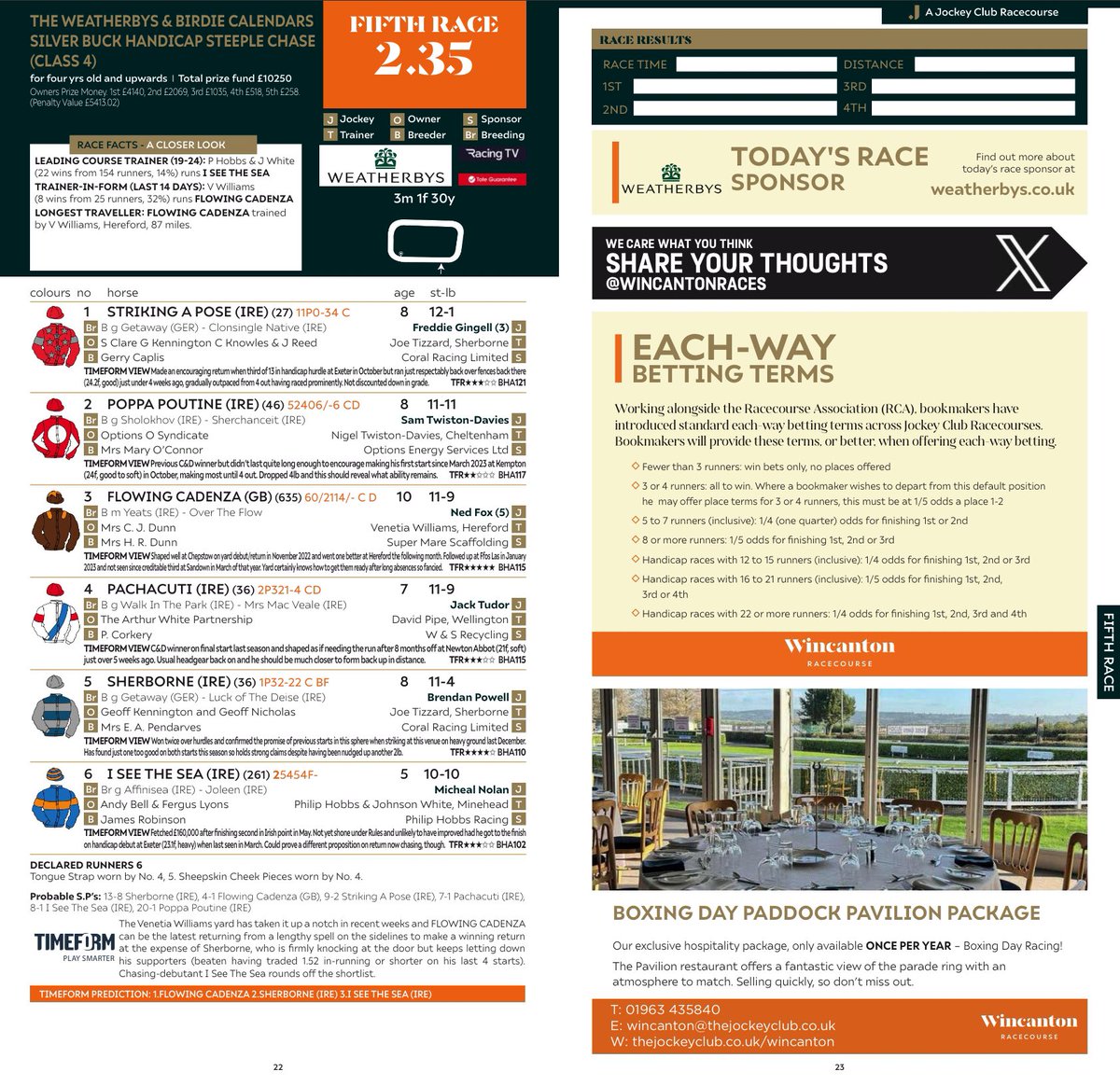 Looking forward to sponsoring eight races between Wincanton and Leicester today.
<a href="/wincantonraces/">Wincanton Racecourse</a> we sponsor the opening <a href="/WbysHamilton/">Weatherbys Hamilton</a> Amateur Jockeys’ Handicap Chase and also the feature Weatherbys &amp; Birdie Calendars Silver Buck Handicap.
Both races are previewed in the official