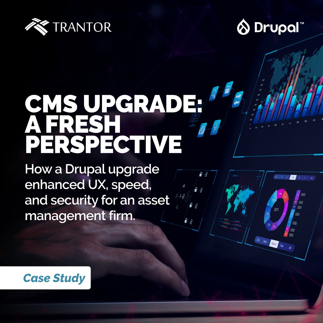 TrantorInc's tweet image. Legacy systems holding you back?
See how Trantor breathed new life into an asset management firm's website with a Drupal upgrade. Read Case Study - trantorinc.com/case-study/dru…
#Drupal #WebDevelopment #CaseStudy #Trantor