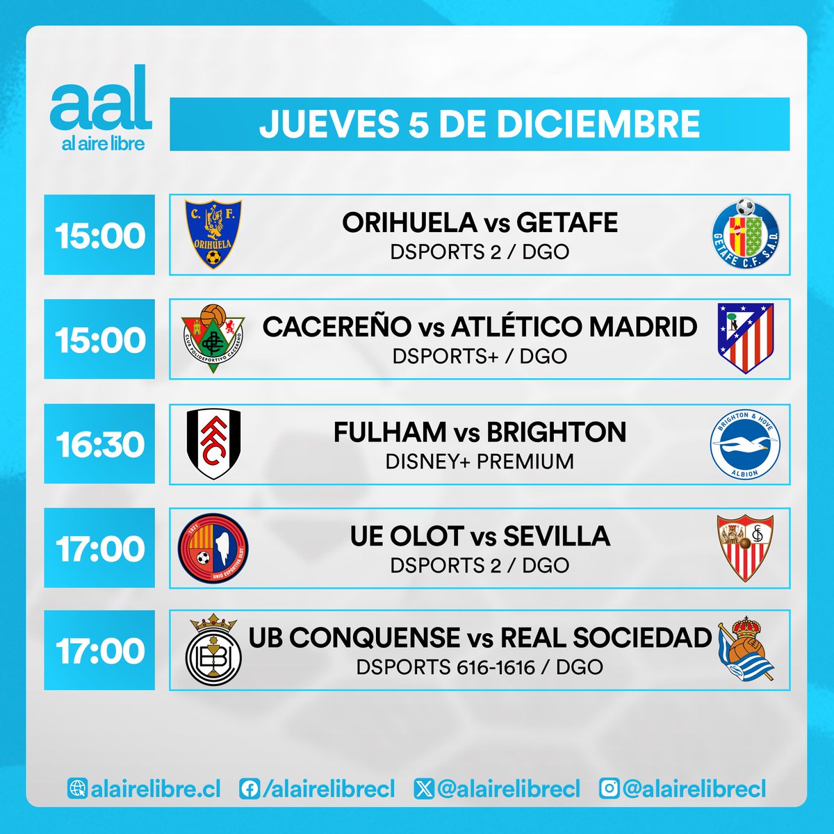 alairelibrecl's tweet photo. 📺⚽️ Que no se te pase ninguno: la Cartelera #AlAireLibre trae una selección de 10 recomendados de jueves para que sepas qué ver 🫶. https://t.co/1juSuuGRwW