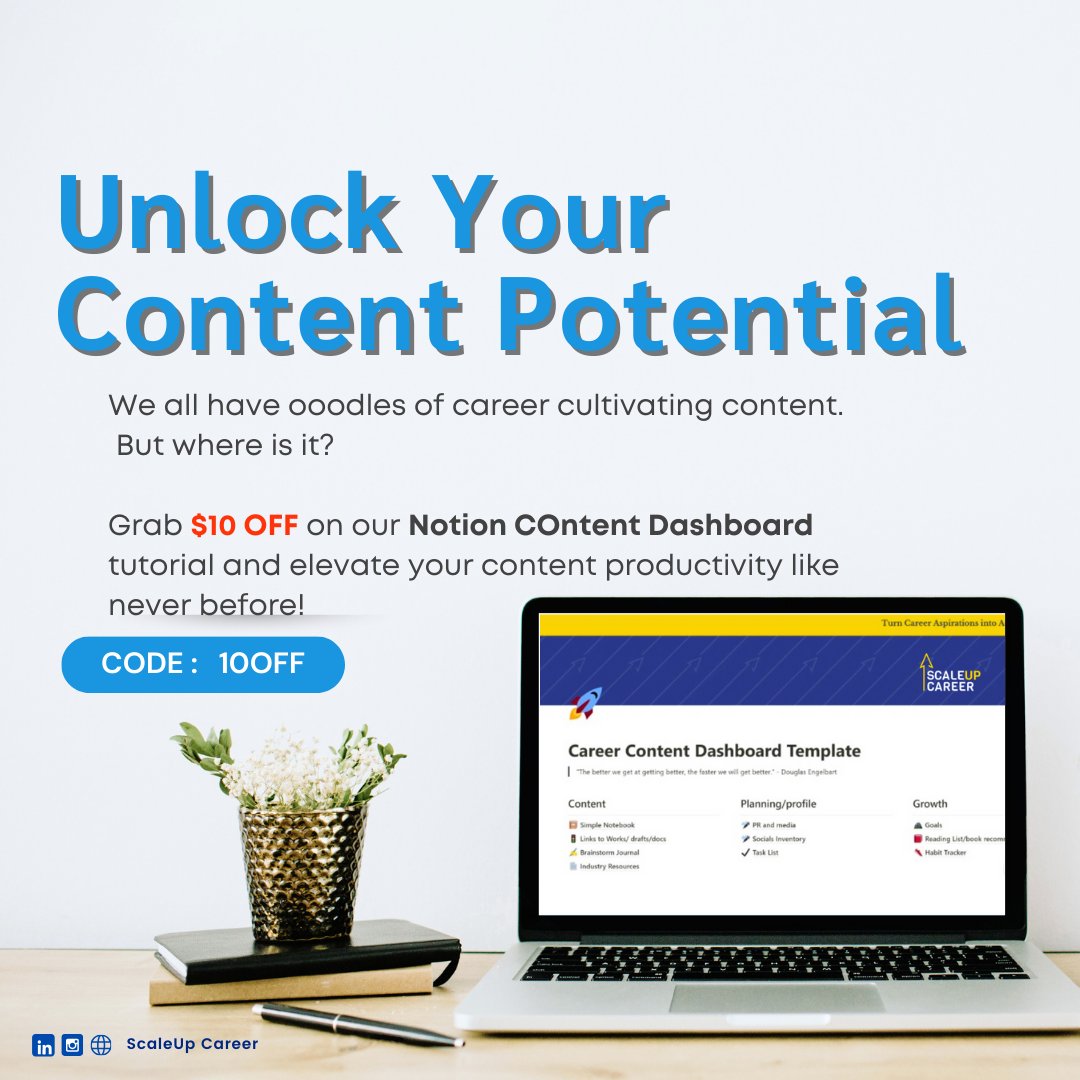 ScaleUpCareer's tweet photo. Take your CONTENT productivity to the next level with our 𝗡𝗼𝘁𝗶𝗼𝗻 𝗖𝗼𝗻𝘁𝗲𝗻𝘁 𝗗𝗮𝘀𝗵𝗯𝗼𝗮𝗿𝗱 𝗧𝘂𝘁𝗼𝗿𝗶𝗮𝗹 –

Streamline your career cultivating content

Use code𝟭𝟬𝗢𝗙𝗙 for $10 Off
https://t.co/4ERQgFq0gk 

#careergrowth https://t.co/JHICVQryHT