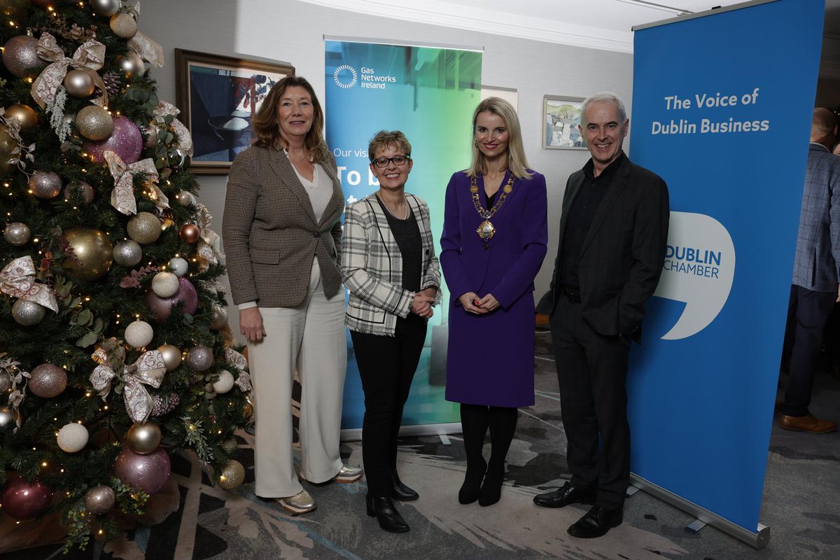 DubCham's tweet photo. Yesterday evening, in partnership with @GasNetIrl, we welcomed Lynne Embleton, CEO, @AerLingus, to our final Dinner in Camera event of 2024 at the Conrad Hotel, to address our members.
 
Joined by, Mary Rose Burke, Dublin Chamber CEO, Cathal Marley, CEO, Gas Networks Ireland, and Siobhan O'Shea, Director at Indeed and President of Dublin Chamber.
 
Check out our full photo album - https://t.co/9jM3y410YS
 
#DinnerinCamera  #VoiceofDublinBusiness