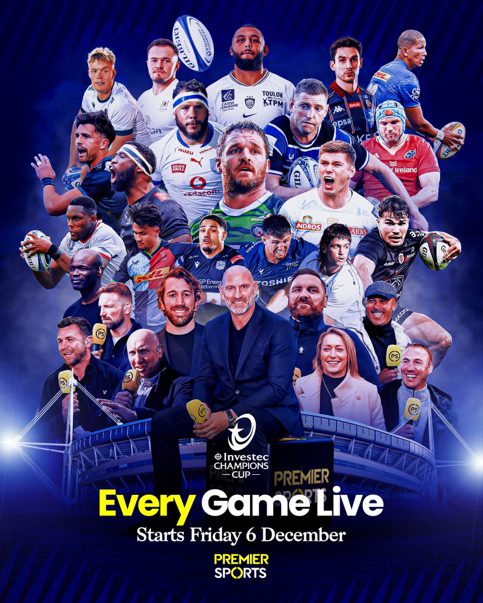 PremSportsTV's tweet photo. Join rugby's brightest stars on Premier Sports! 🤩

Live coverage of every #InvestecChampionsCup game this season begins tomorrow night 🏉

#RugbyOnAnotherLevel https://t.co/mfNslz7Cev
