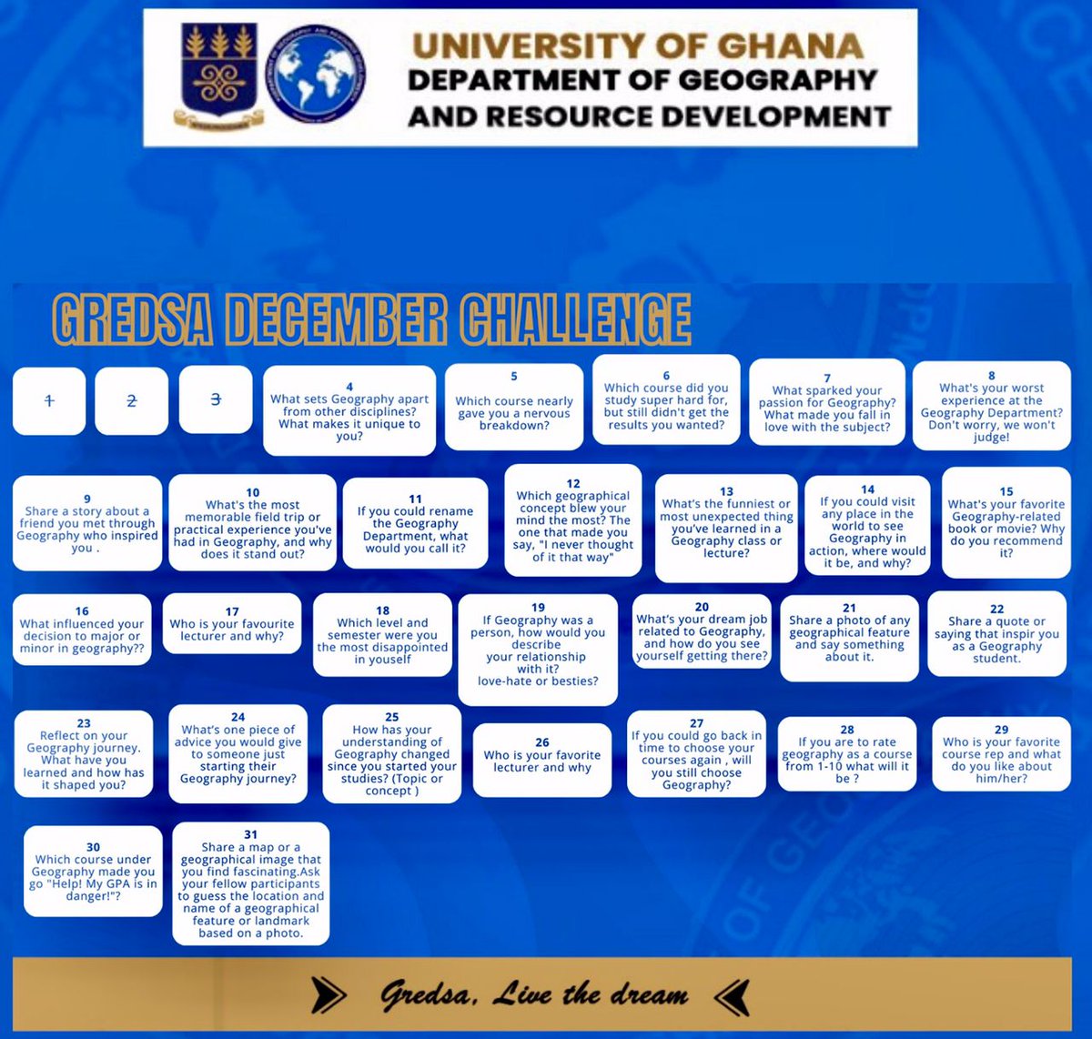 Gredsa_Legon's tweet photo. *GREDSA DECEMBER CHALLENGE 🥳✨
➖➖➖➖➖➖➖➖➖➖➖➖➖➖
 *DAY 5* 
What course nearly gave you a nervous breakdown? 

Share your experiences with us at the comment section.

Live the dream 🔥 https://t.co/ijZkSgyiI6