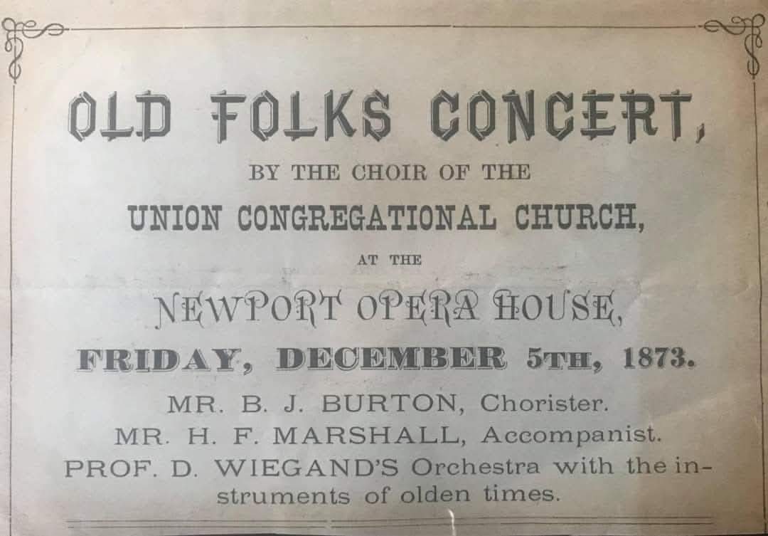 From our family collection. On this December 5th date in 1873, the Union Congreational Church hosts a fundraiser at the Newport Opera House. #GildedAge