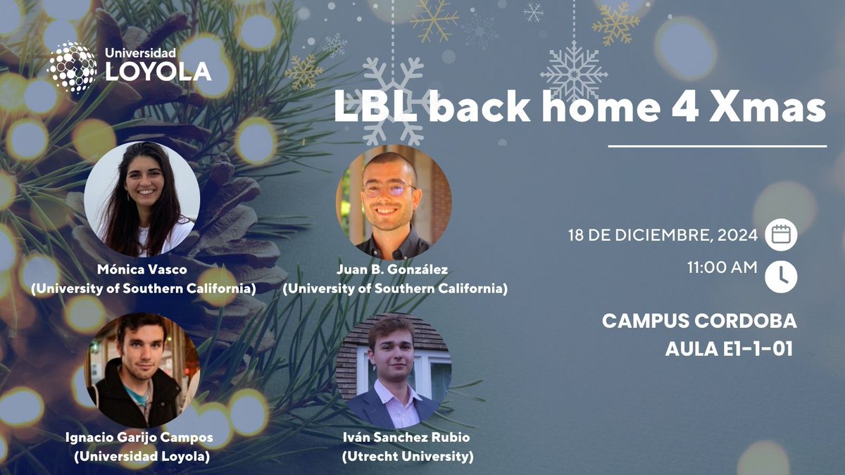 Loyola Investigación (@loyolaresearch) on Twitter photo 🎄¡¡Loyola Behabioral Lab <a href="/LoyolaBehLab/">Loyola Behavioral Lab</a> vuelve a casa por navidad!!
Cuatro alumni de <a href="/LoyolaAnd/">Universidad Loyola</a> vuelven para contarnos las investigaciones que abordan actualmente en universidades de todo el mundo
eventos.uloyola.es/127428/detail/… 🎄¡¡Loyola Behabioral Lab <a href="/LoyolaBehLab/">Loyola Behavioral Lab</a> vuelve a casa por navidad!!
Cuatro alumni de <a href="/LoyolaAnd/">Universidad Loyola</a> vuelven para contarnos las investigaciones que abordan actualmente en universidades de todo el mundo
eventos.uloyola.es/127428/detail/…