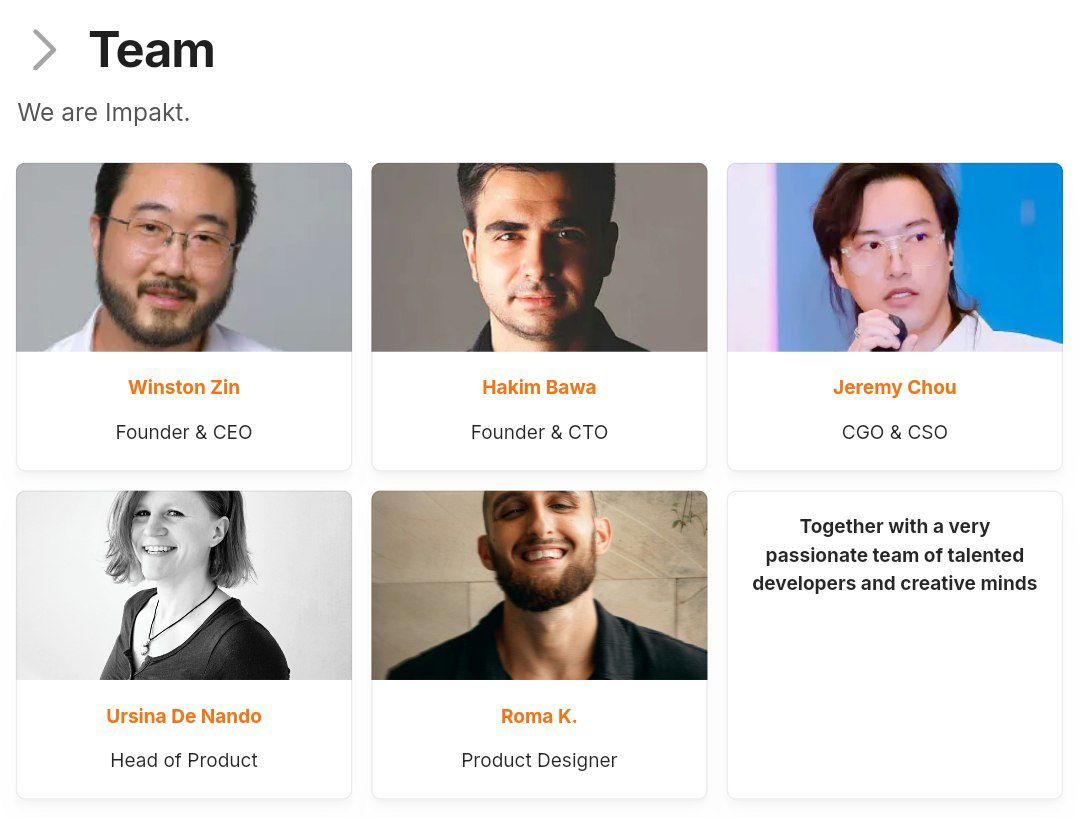 sensei_sammie's tweet image. 🟠 Team Behind @impaktofficial 

#ImpaktAI is built by a team of highly motivated talented developers and creative brains which consists of:

✓ Winston Zin: CEO

✓ Hakim Bawa: CTO

✓ Jeremy Chou:  CGO &amp;amp; CSO

✓ Ursina De Nando: Head of Product

✓ Roma K: Product Designer