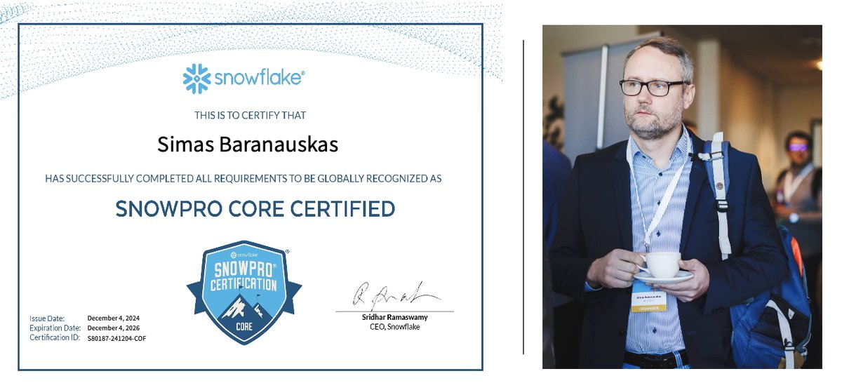 Infotrust_BI's tweet photo. 🎉☕ Congratulations to our colleague for earning the SnowPro Core Certification! ❄️📜 He clearly knows how to "brew" success—seen here celebrating with a well-deserved cup of coffee ☕.

#SnowProCore #Snowflake #Snowflakecertification https://t.co/KORrnmwMz2