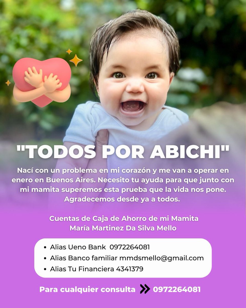 justgerapls's tweet photo. Hola gente. La hija de una conocida necesita su ayuda y aporte para poder operarse en buenos aires 🙌🏻 cualquier aporte es bienvenido, desde ya gracias por todos 🫶🏻 https://t.co/MIdM8NfIJr