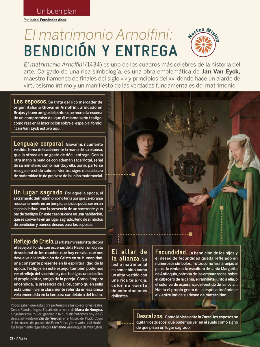 Nártex presenta un artículo en la revista mision sobre la obra "El matrimonio
Arnolfini".

En este artículo veremos a Dios, su bendición y su entrega en el matrimonio. Arte, fe y las verdades fundamentales del matrimonio.

Os animamos a conocer esto y más en la <a href="/RevistaMision/">Revista Misión</a>