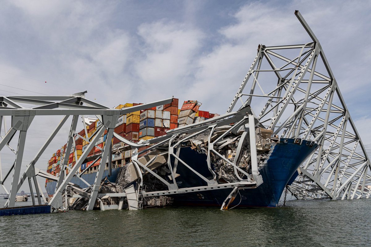 Argonon's tweet photo. How could a 100,00-ton shipping container lose power &amp; cause the total collapse of the Francis Scott Key Bridge in Baltimore? 

Why Bridges Collapse: The Baltimore Disaster from @windfall_films, tonight at 9pm on BBC One. 

#WhyBridgesCollapse #BaltimoreBridge #Argonon #Windfall https://t.co/PbB4yi0fbZ