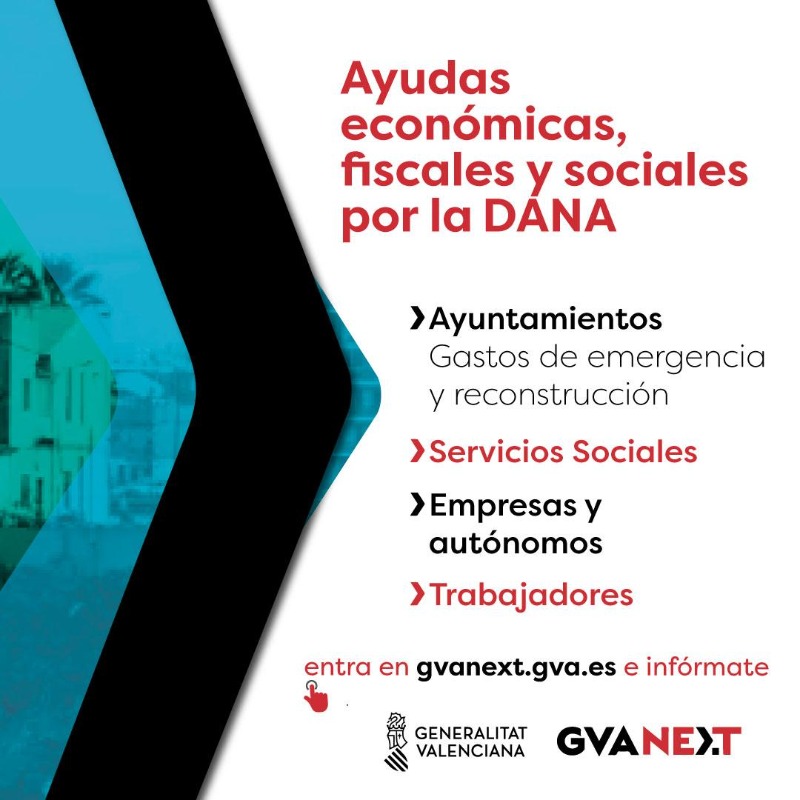 generalitat's tweet photo. 🔴 Ajudes econòmiques, fiscals i socials per la riuada

Per a mitigar les pèrdues i facilitar la recuperació

✅ Dirigides a ⤵
👥 persones
🏭 empreses
🏫 ajuntaments

🔎 Pots consultar les característiques i requisits de les ajudes vigents ací 👇

#GVANext #NextGenerationEU
