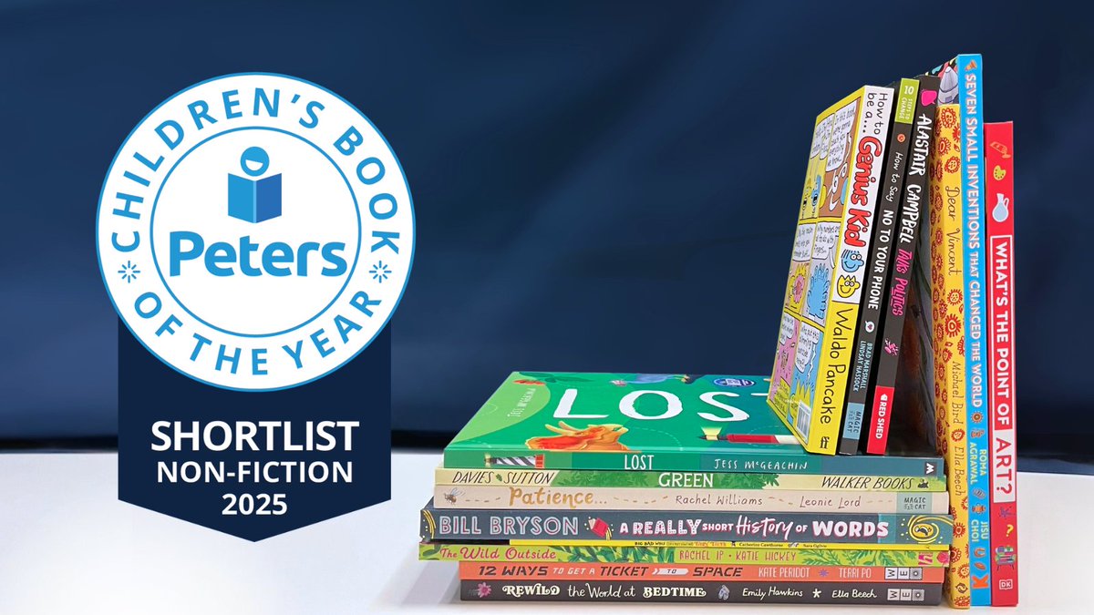 Petersbooks's tweet photo. 🏆 #PCBOTY2025 shortlist: non-fiction 🏆

The 14 titles are:

Seven Small Inventions that Changed the World by @RomaTheEngineer (@LKPChildrens)
Dear Vincent by Michael Bird (@thamesandhudson)
A Really Short History of Words by Bill Bryson and Emma Young (@PuffinBooks) https://t.co/OyyTZMpWhB