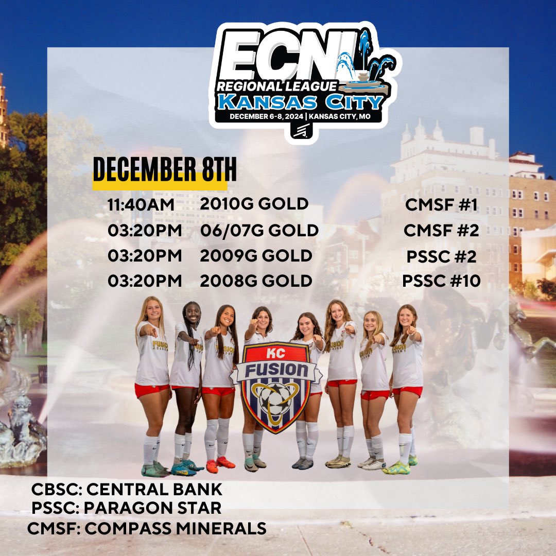 KC Fusion (@kcfusionsc) on Twitter photo Check out our teams at this weekend’s #ECNLRLKC event. See you at the fields #FusionFamily! <a href="/ECNLgirls/">ECNL Girls</a> Check out our teams at this weekend’s #ECNLRLKC event. See you at the fields #FusionFamily! <a href="/ECNLgirls/">ECNL Girls</a>