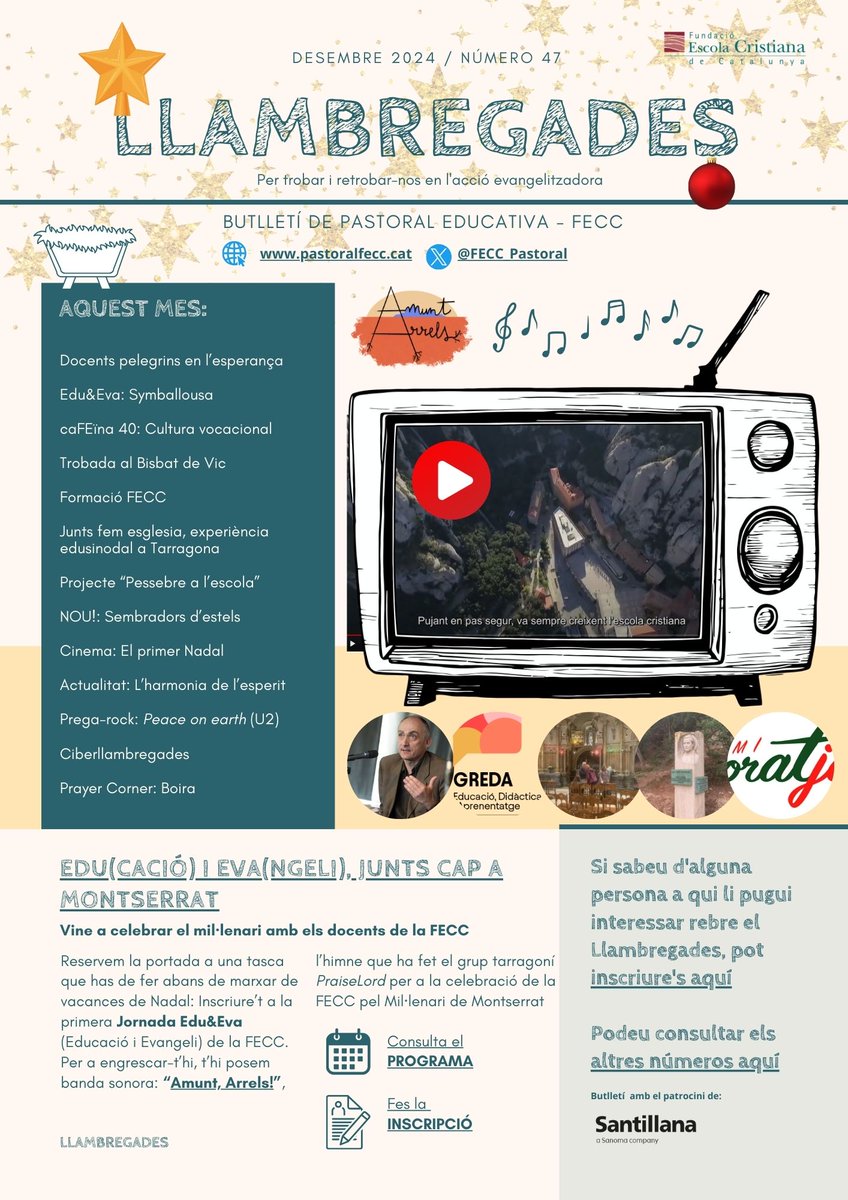 FECC_Pastoral's tweet photo. Edu(cació) i Eva(ngeli), junts cap a Montserrat. Arriba el #Llambregades de desembre 👉https://t.co/iYL6aKZ69E amb el nou videclip amb la cançó "Amunt, Arrels!" dels #PraiseLord @esglesiatgn per a les #JornadesEduEva a @montserratinfo ... i un munt de propostes d'Advent! https://t.co/hWLZeH10Cx