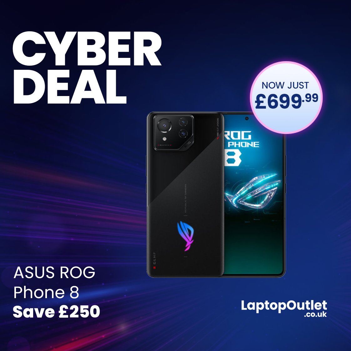 laptopoutletltd's tweet photo. Unleash the beast! Get the ASUS ROG Phone 8 
Now just £699.99 – saving you a massive £250! 🔥 

👉https://t.co/4TiWbxewK1

#CyberDeal #GamingPhone #ROGPhone8 #LaptopOutlet #GamingDeals #ASUSROG #MobileGaming #TechDeals #GamerLife #ASUSGaming #GamingCommunity https://t.co/txLyRFikM6