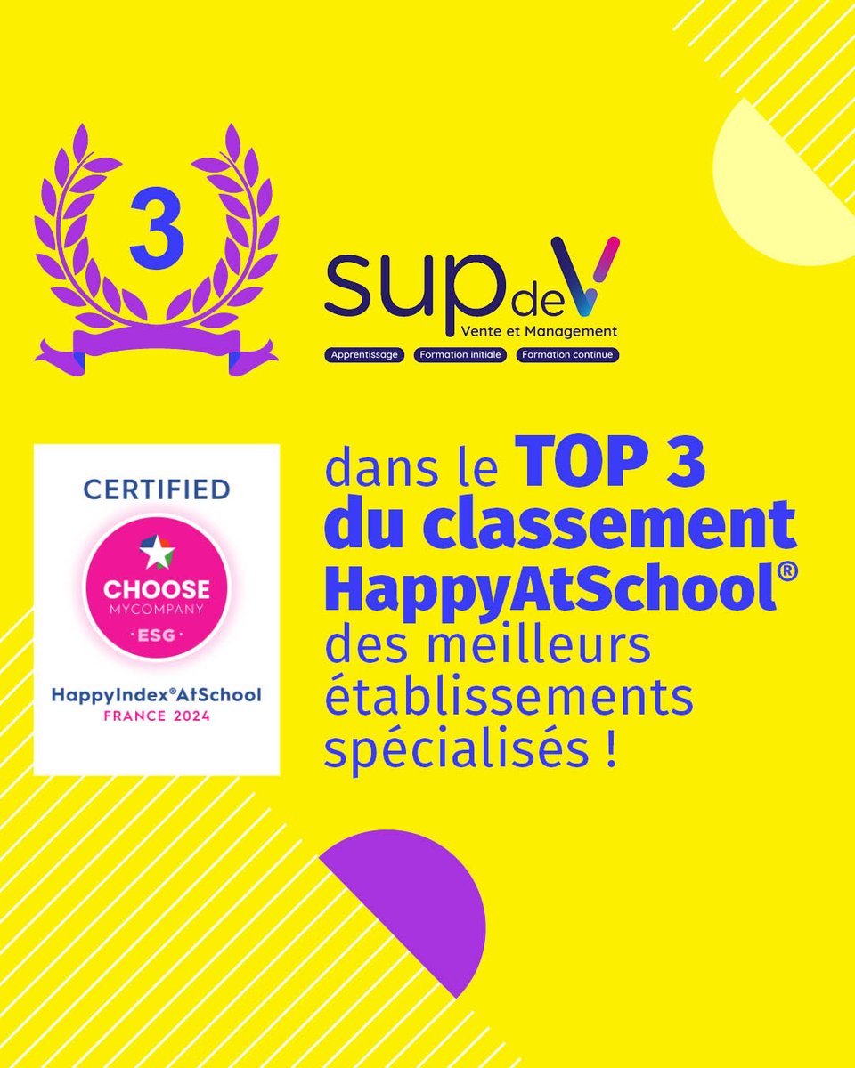 CCI Paris IdF (@cci_paris_idf) on Twitter photo Notre école, <a href="/Sup2V/">Sup de V</a>, dans le TOP 3 du classement HappyIndex®AtSchool des meilleurs établissements spécialisés !
Avec une note de 4,12/5, elle se distingue par la qualité de son enseignement et par son engagement envers ses étudiants👏👏👏
👉choosemycompany.com/fr/avis-certif…
#HappyAtSchool Notre école, <a href="/Sup2V/">Sup de V</a>, dans le TOP 3 du classement HappyIndex®AtSchool des meilleurs établissements spécialisés !
Avec une note de 4,12/5, elle se distingue par la qualité de son enseignement et par son engagement envers ses étudiants👏👏👏
👉choosemycompany.com/fr/avis-certif…
#HappyAtSchool