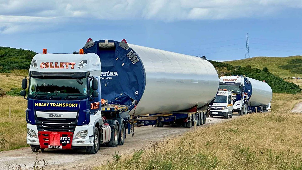 CollettLtd's tweet photo. We have successfully completed all deliveries to Limekiln wind farm! A huge thanks to our team for transporting 216 components to feature twenty four V136 Vestas wind turbines on the site. 🌍⚡👏
#ExpertsInMotion #RenewableEnergy #HeavyHaulage #WindTurbines #BladeTransport https://t.co/h1RXx28F8Q