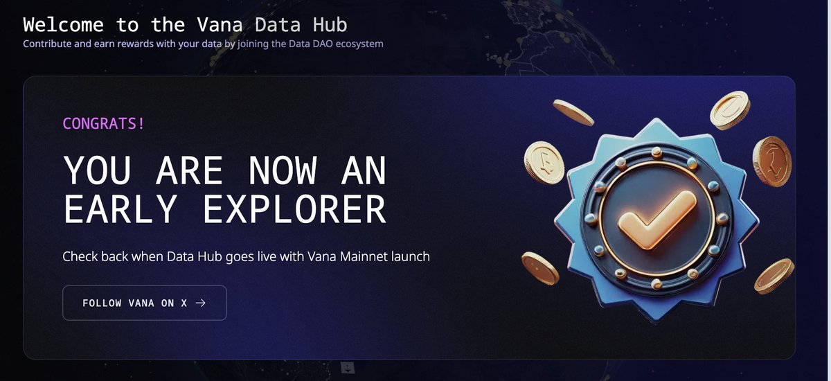 NevzatKripto's tweet photo. I am now an early explorer of Data Hub, exciting times ahead!
@withVana https://t.co/LEhOXPKpYp