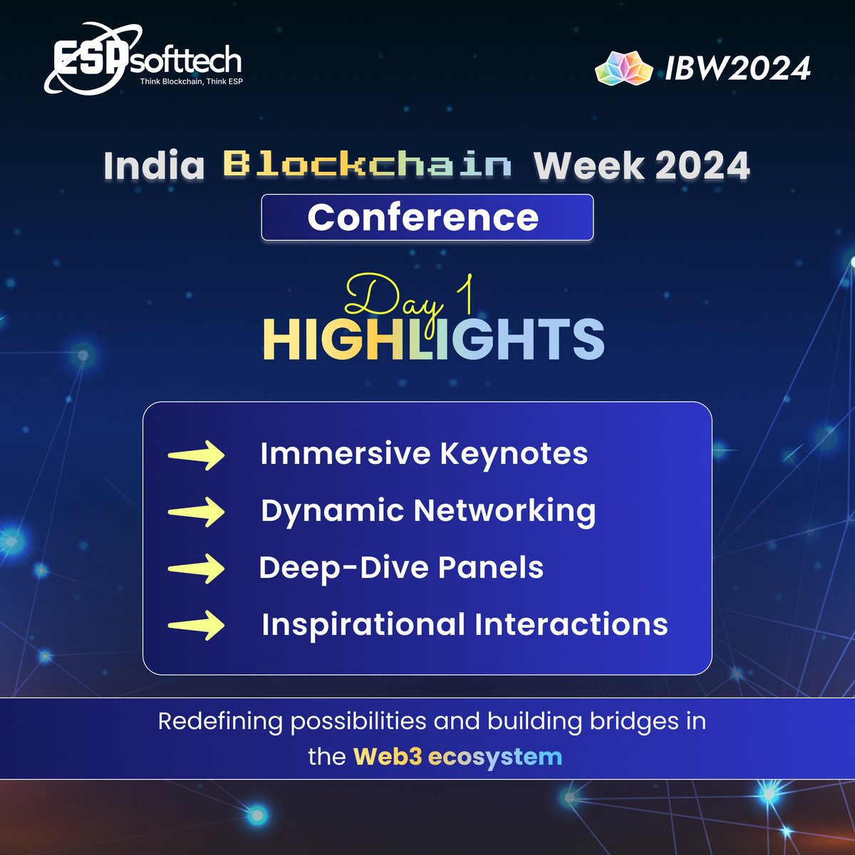 espsofttechpltd's tweet image. Day 1 at IBW 2024 was nothing short of transformative! 

From captivating keynotes to engaging panels and meaningful connections, we explored endless Web3 possibilities.

How are you reshaping the blockchain landscape? Share your journey with us!

#IBW2024 #indianblockchainweek