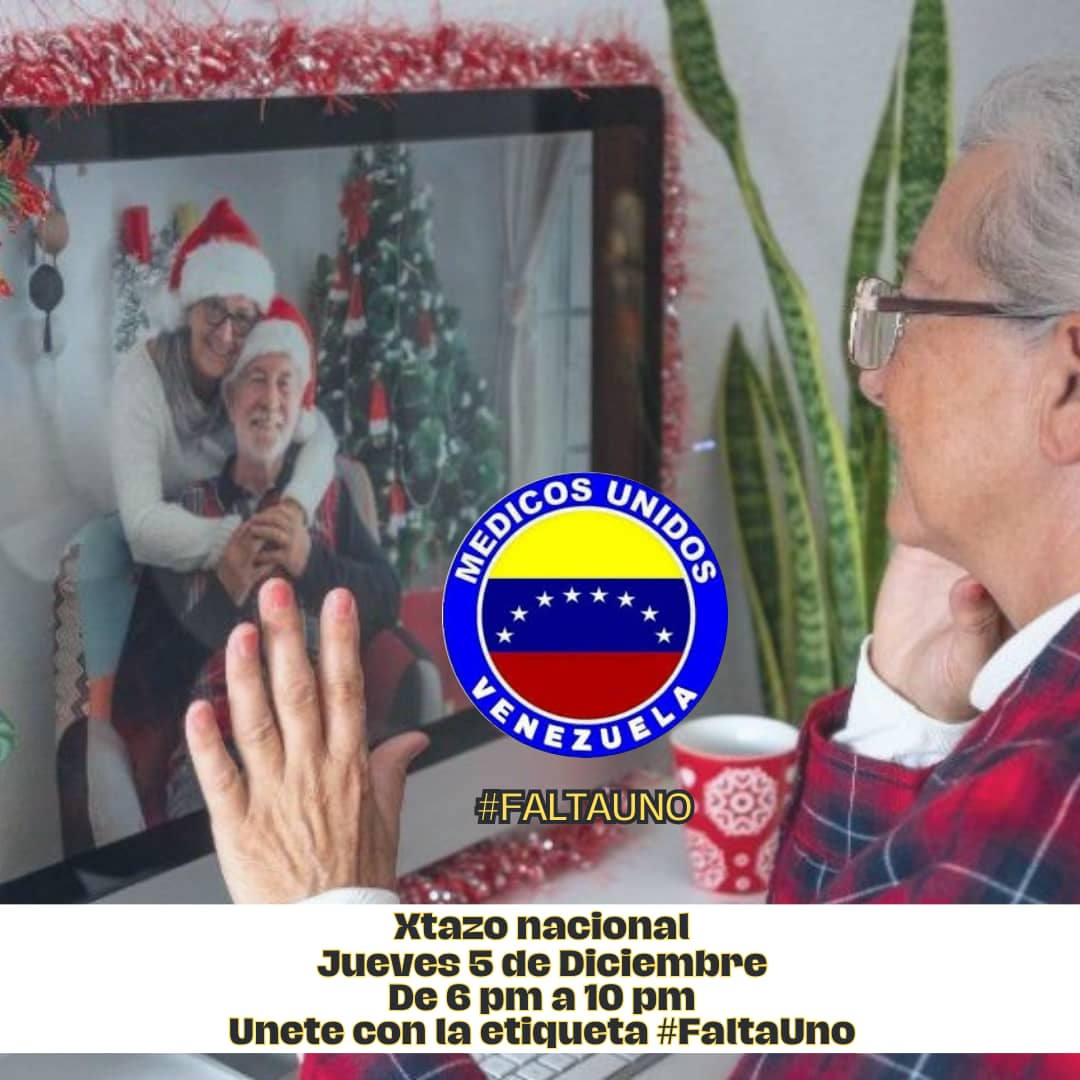 Hoy 5 de diciembre, de 6 pm a 10 pm te invitamos a unirte a nuestro Xtazo con la etiqueta #FaltaUno manifestando la ausencia de nuestros familiares que se encuentran distantes de nuestro hogar.  Únete  para recordar a c/u de nuestros familiares que están lejos.<a href="/MedicosUnidosVe/">Médicos Unidos Vzla</a>