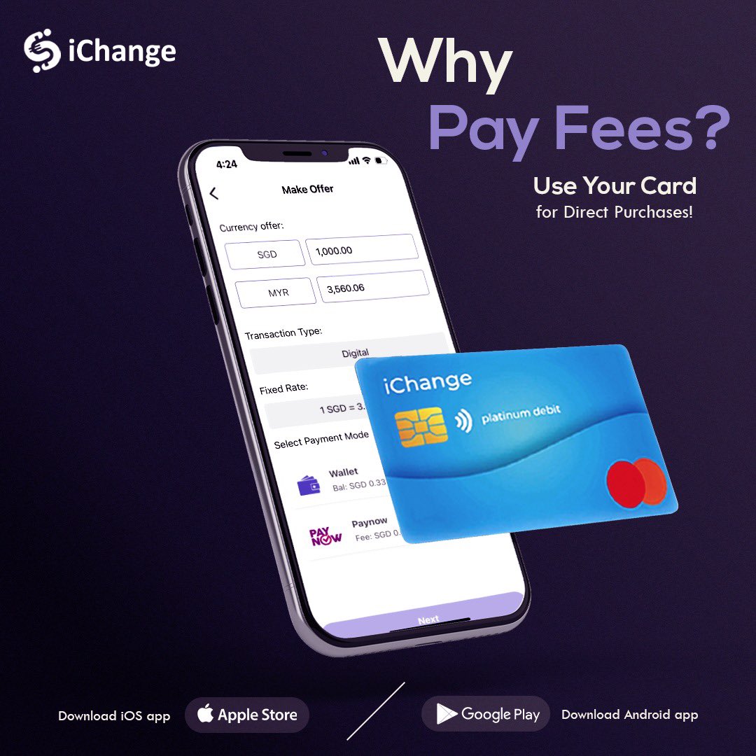 iChange_sg's tweet image. Say goodbye to unnecessary fees! Use your card for direct purchases with iChange and keep your money where it belongs to your pocket!

#iChange #AvoidFees #DirectPurchases #SmartFinance