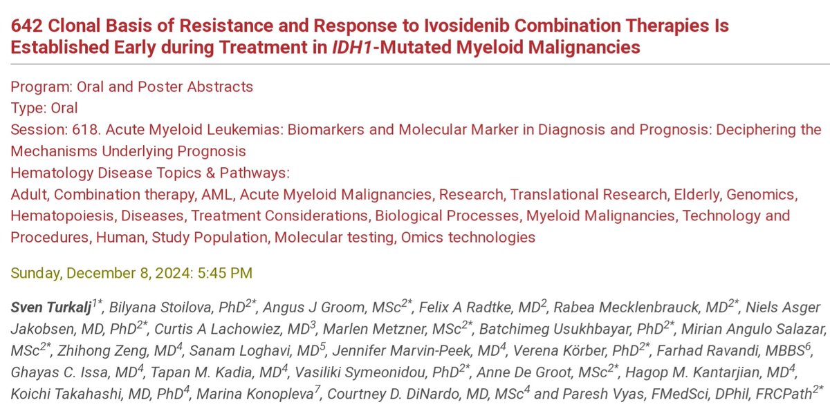SvenTurkalj's tweet image. So excited to present our work this Sunday in San Diego at #ASH2024!
Very rapid clonal selection within BM populations known to harbor LSC activity foreshadows clinical outcome following IVO+VEN+/-AZA.
A great collaboration between Oxford and the MD Anderson!
Abstract 642 👇