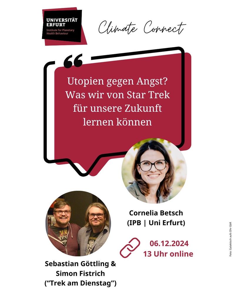 Nicht verpassen: die morgige Weihnachtsfolge von Climate Connect mit Trek am Dienstag und Cornelia Betsch!