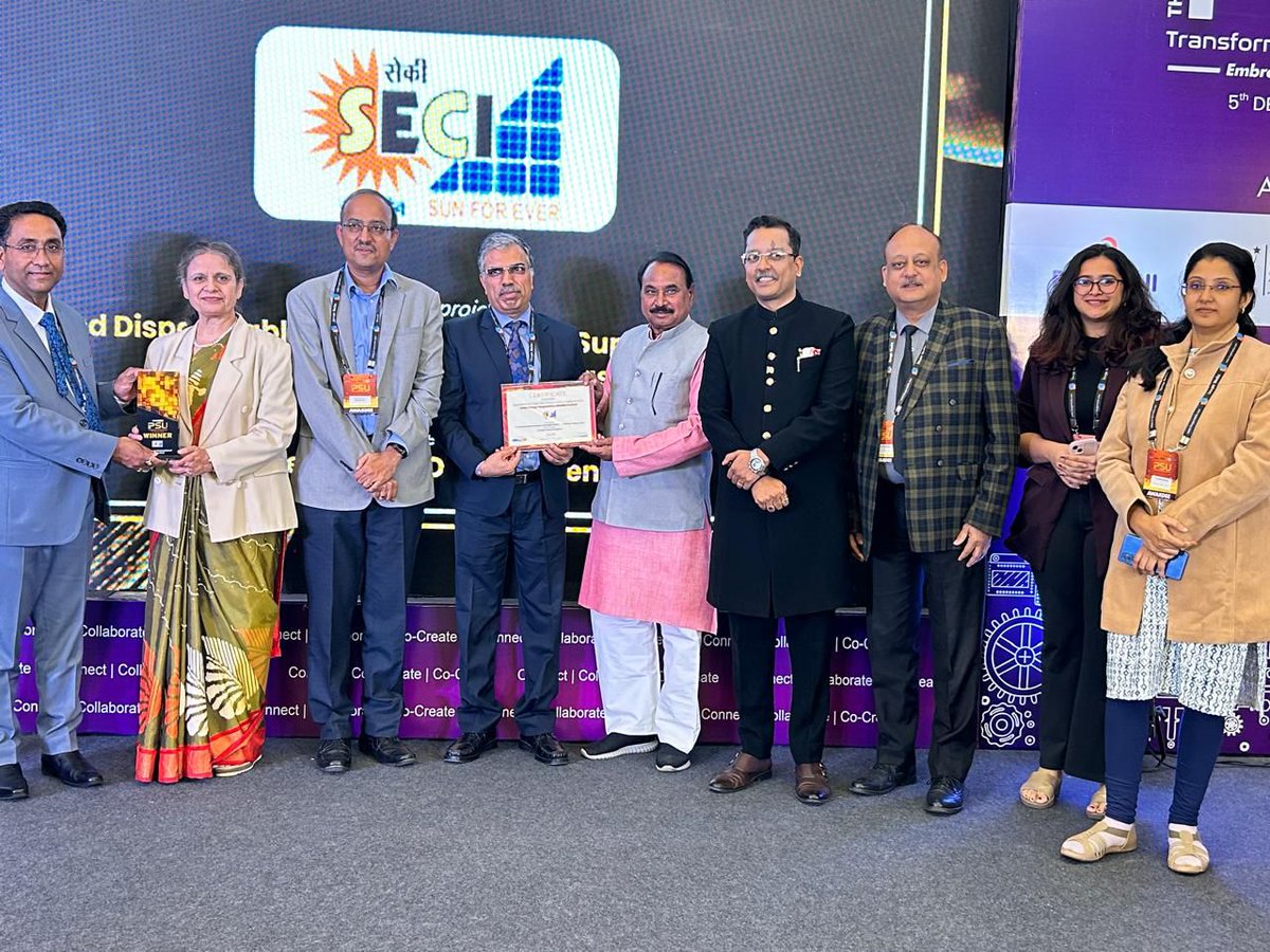 SECI_Ltd's tweet photo. SECI bagged the 3rd PSU Transformation Award under the “Innovative Product Development” category for 'Firm and Dispatchable RE (FDRE) Supply to DISCOMs on a Demand Following Basis'.
#GreenEnergy #Sustainability #RenewableEnergy https://t.co/R9A6dY7IaL