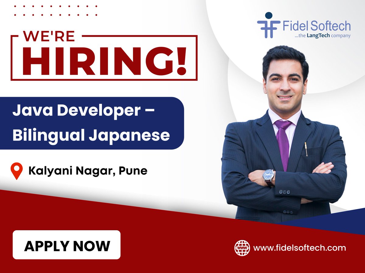 Fidel_Softech's tweet photo. Fidel is hiring for a #JavaDeveloper – Bilingual Japanese.
Experience: 2+ Yrs
Loc.: Kalyani Nagar, #Pune
Skills: #Japanese level N3, #Java experience, understanding of understanding of unit testing / JIRA or SVN.
Apply here: https://t.co/99fPLVFuDK
#BilingualJavaDeveloperJobs https://t.co/PhrdzcMOik